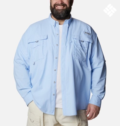 Men's Columbia PFG Bahama II Long Sleeve Shirts Light Blue | Plus Size CA-ELC56